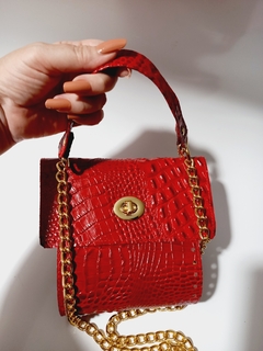 kit bolsa couro Carmen croco vermelho