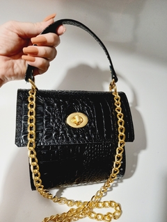 kit bolsa couro Carmen croco preto
