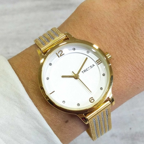 Reloj Tressa Cata-02 malla de metal tejido Combinado para dama