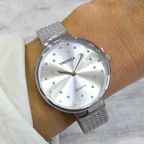 Reloj Tressa Salma-M-01 malla de metal tejido Plateado para dama - comprar online
