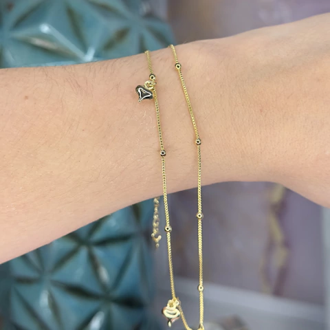 P3882 pulseira dupla corações banhada a ouro 18k - comprar online