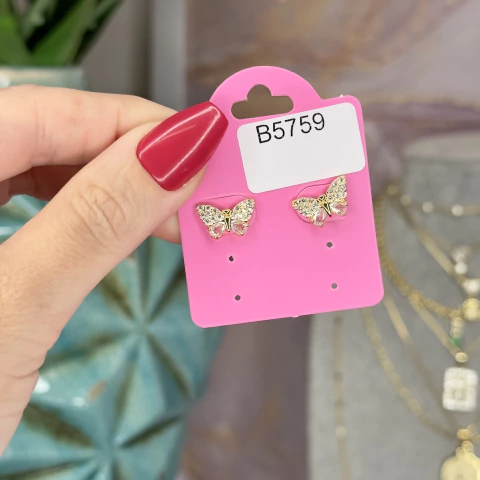 B5759 brinco borboleta crabejada com microzirconias banhado a ouro 18k - comprar online