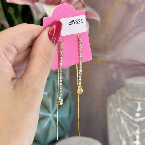 B5829 brinco fio zirconias banhado a ouro 18k - comprar online