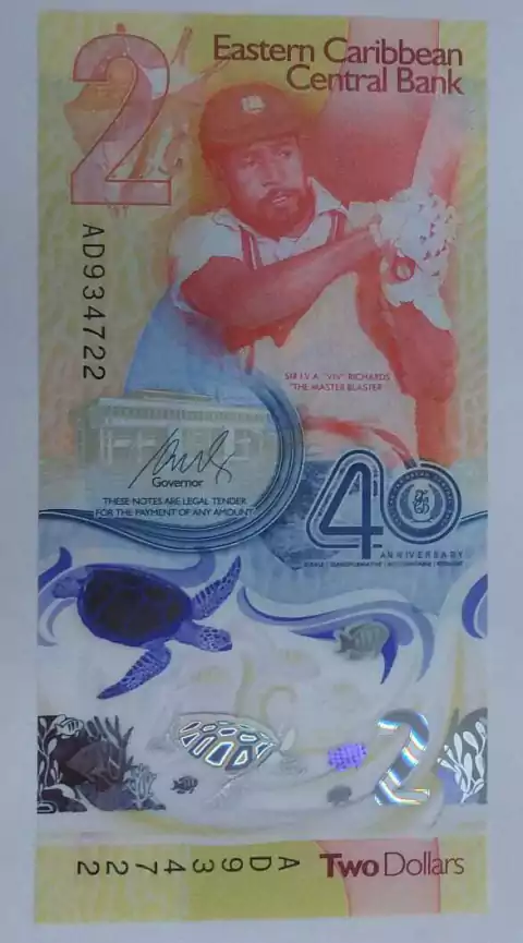 Caribe - Cédula de 2 dolares em polimero - Comemorativa - F.E.