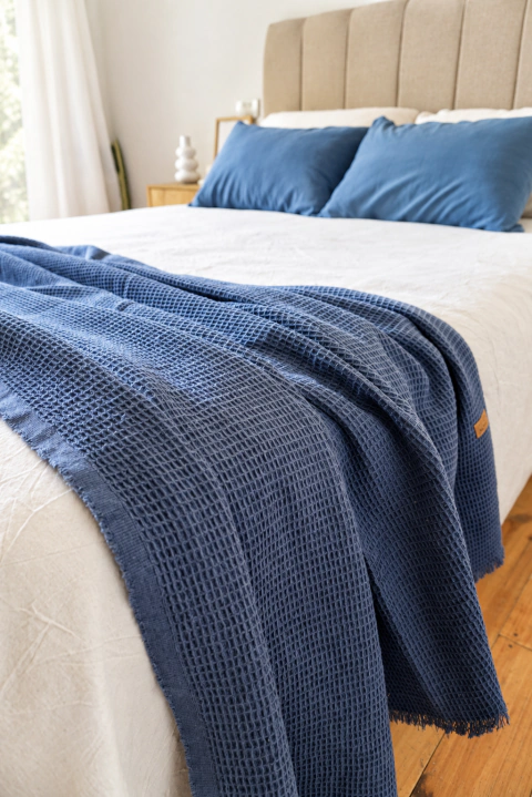 Manta Pie de cama Waffle Azul Acero