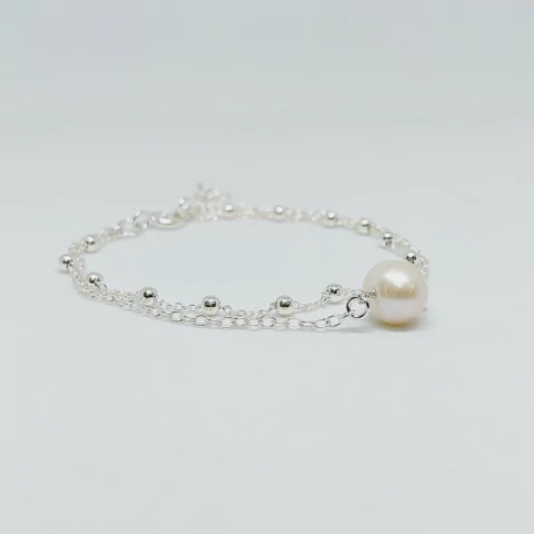 Pulsera Doble con Bolitas y Perla