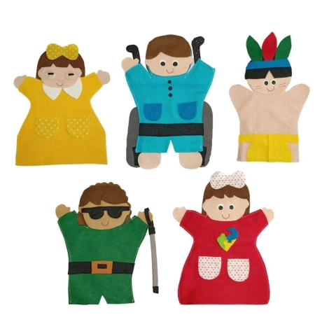 Conjunto de Fantoches Inclusão Social com 5 peças em feltro