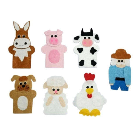 Kit Conjunto de Dedoches Seu Lobato na Fazendinha com 7 Peças