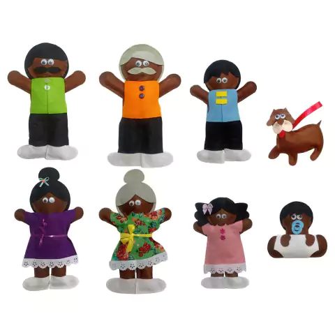 Kit Bonecos Família Terapêutica Negra com 8 Peças