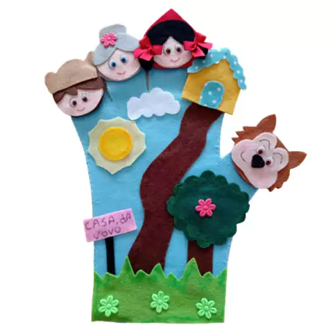 Luva Fantoche Chapeuzinho Vermelho em feltro com velcro