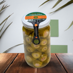 ACEITUNA VERDE RELLENA CON JAMON CRUDO X 200 GR