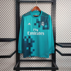 real-madrid-adidas-retro-2017-2018-manga-longa-cumprida-third-terceiro-terceira-3-verde-claro-azul-liga-dos-campeoes-champions-league-patrocinios-patrocinadores-patches-patch-torcedor-torcedores-futebol-masculino-masculina-frete-gratis-envio-campeonato-in