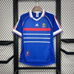 camisa-da-frança-adidas-retrô-1998-home-1-casa-titular-i-primeiro-azul-branca-patrocinadores-uniforme-antigo-autêntico-contemporânea-colecionadores-profissional-torcedor-torcedores-elastano-futebol-masculina-masculino-homem-frete-grátis-comprar-online-