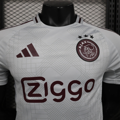 camisa-três-do-ajax-adidas-2024-2025-24-25-third-3-terceira-iii-branca-prata-cinza-vinho-com-patrociníos-patrocinadores-uniforme-nova-lançamento-temporada-profissional-torcedor-torcedores-elastano-futebol-masculina-masculino-frete-grátis