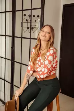 Blusa Caroll 21928 malha fria 3/4 estampada - Loja de Roupas A Praça 