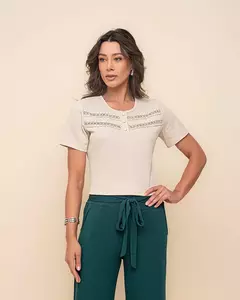 Blusa Mauricio 13879 13880 m/c com guipir malha canelada de algodao - comprar online