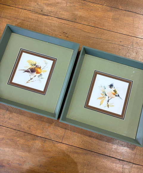 Dupla de quadros pássaros 33x33 - comprar online