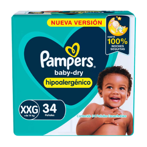Pañal Pampers Baby Dry Hipoalergenico XXG x 34 unidades - comprar online
