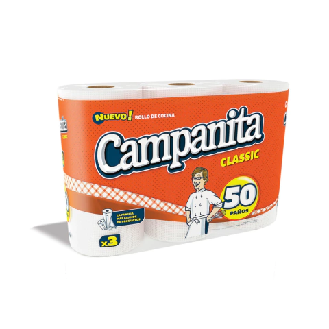Rollo de Cocina Campanita Classic 3 rollos x 50 paños