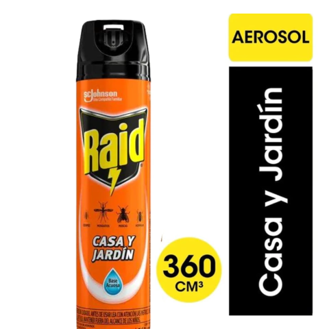 Insecticticida Aerosol Raid Casa y Jardín Base Acuosa x 360cc