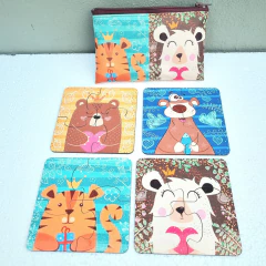 4 ROMPECABEZAS de 4 PIEZAS con cartuchera (animales coronitas)