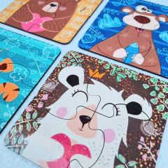 4 ROMPECABEZAS de 4 PIEZAS con cartuchera (animales coronitas) - Tienda de Cositas