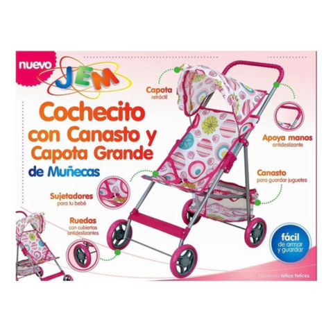 Cochecito Con Canasto Y Capota Grande Para Muñecas Jem-lanús