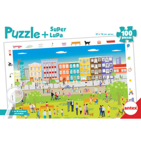 Puzzle 100 Piezas + Super Lupa Busca + De 30 Imagenes Antex