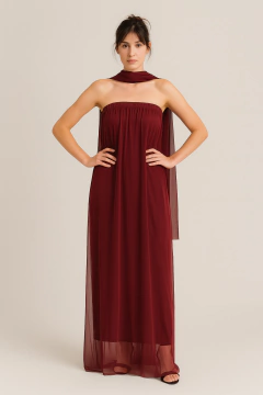Vestido Dalila Com Echarpe - Bordo - comprar online