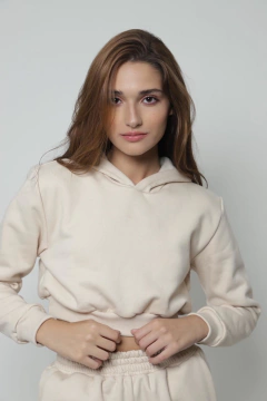 Cropped Moletom Capuz - Bege Avelã - loja online