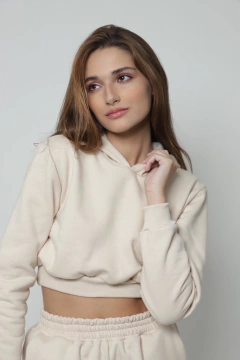 Imagem do Cropped Moletom Capuz - Bege Avelã