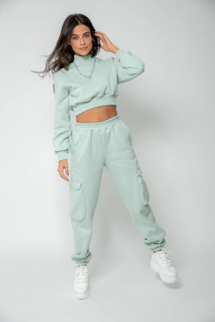 Cropped Moletom Gola Alta - Menta - Mia Brand