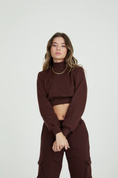 Cropped Moletom Gola Alta - Marrom na internet