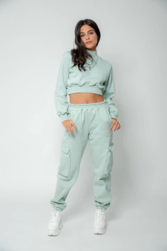 Cropped Moletom Gola Alta - Menta - comprar online