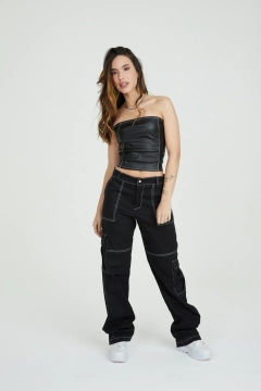 Calça Megan - Preta e Off White - comprar online