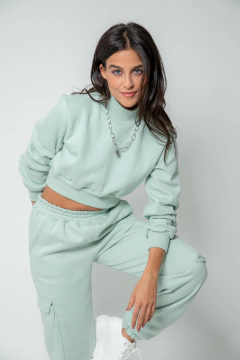 Cropped Moletom Gola Alta - Menta na internet