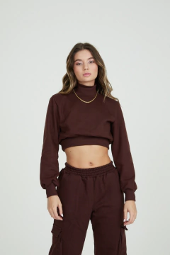Cropped Moletom Gola Alta - Marrom - loja online