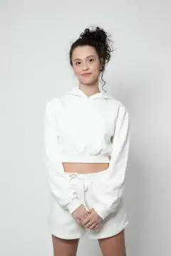 Cropped Moletom Capuz - Off White na internet