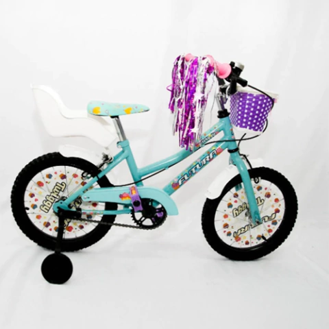 BICICLETA FUTURA TWIGGY FULL ROD.16 NENA CANASTO Y PORTAMUÑECAS TURQUESA (COD.4045)