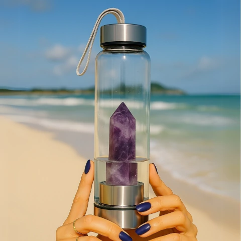 Garrafa De Água Com Cristal Quartzo Pedra Elixir Da Vida - Aço - loja online