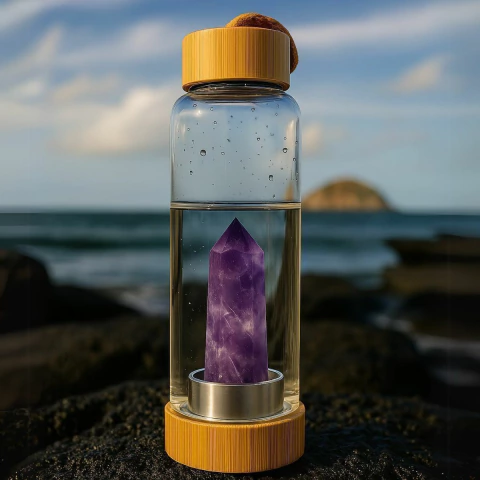 Garrafa Com Cristal Pedra Natural Elixir Espiritual - Bambu - comprar online