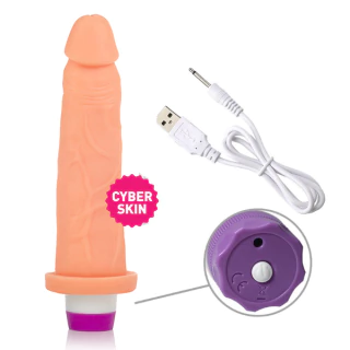 Pênis em CyberSkin Com 10 Modos de Vibração Recarregável 18,5x4,5cm