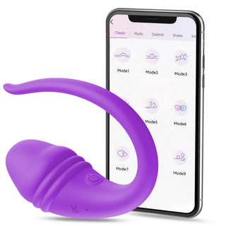 Vibrador De Casal em Formato de Glande Roxo com APP e 9 Modos de Vibração