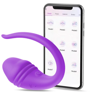 Vibrador De Casal em Formato de Glande Roxo com APP e 9 Modos de Vibração