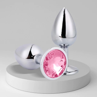 Plug Anal P de Aço Com Joia Rosa 6,7x2,6cm ME291