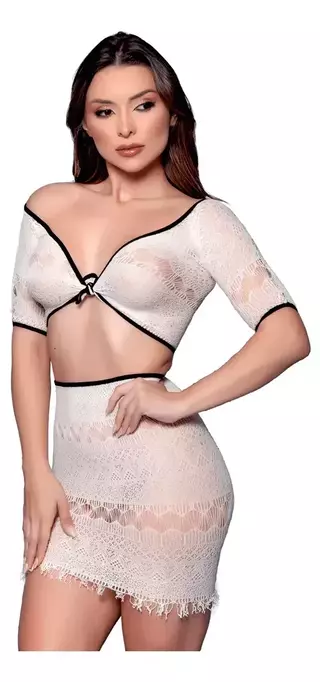 Conjunto Sensual Arrastão e Mini Saia Y2116