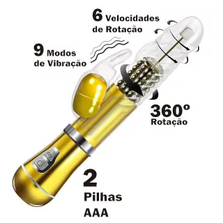 Vibrador Rotativo de Coelho Cromado À Pilha 8490