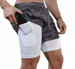 Short Deportivo con Calza Corta Blanca Porta Celular