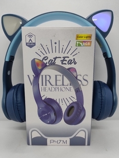 AURICULAR CAT BLUETOOTH GATITO LUMINOSO AZUL P47 LECTOR MEMORIA en internet