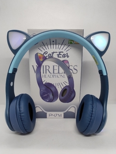 AURICULAR CAT BLUETOOTH GATITO LUMINOSO AZUL P47 LECTOR MEMORIA